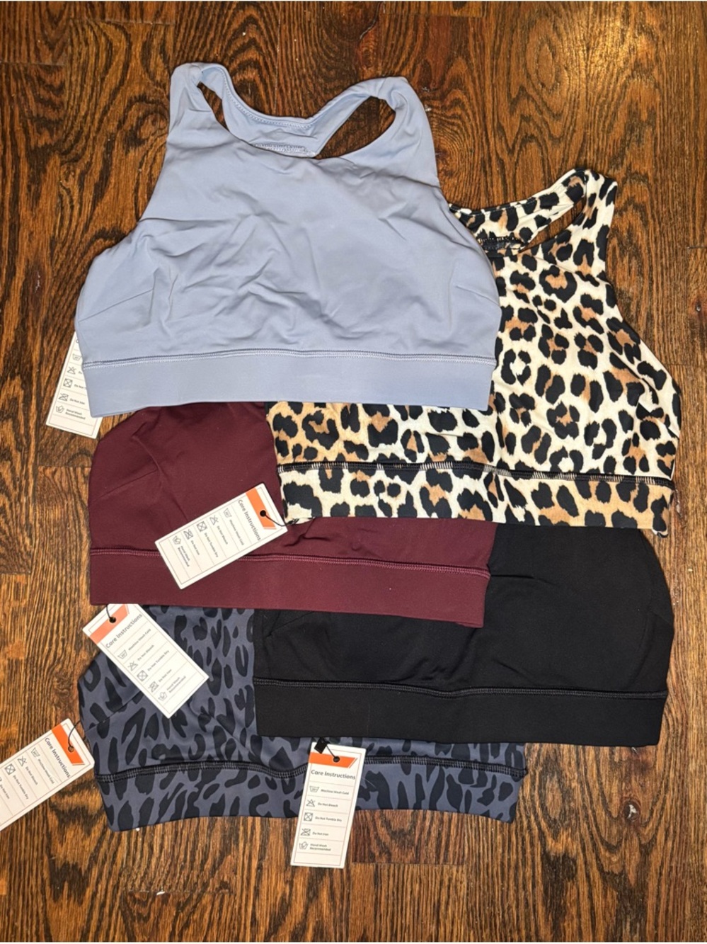 5 Pack Assorted Sports Bras - Lavender, Leopard, Burgundy, Black, Navy Animal